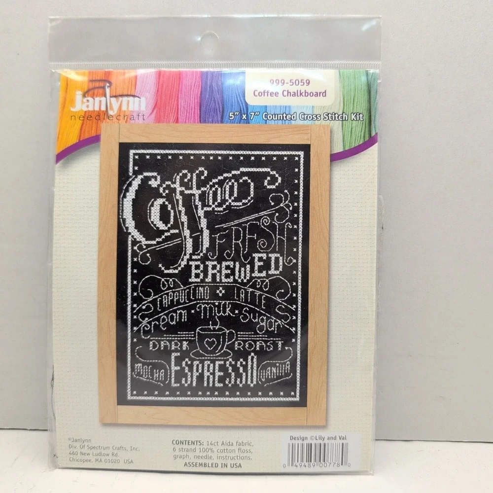 Janlynn Coffee Chalkboard Counted Cross Stitch Kit 5x7 Lily and Val 999-5059